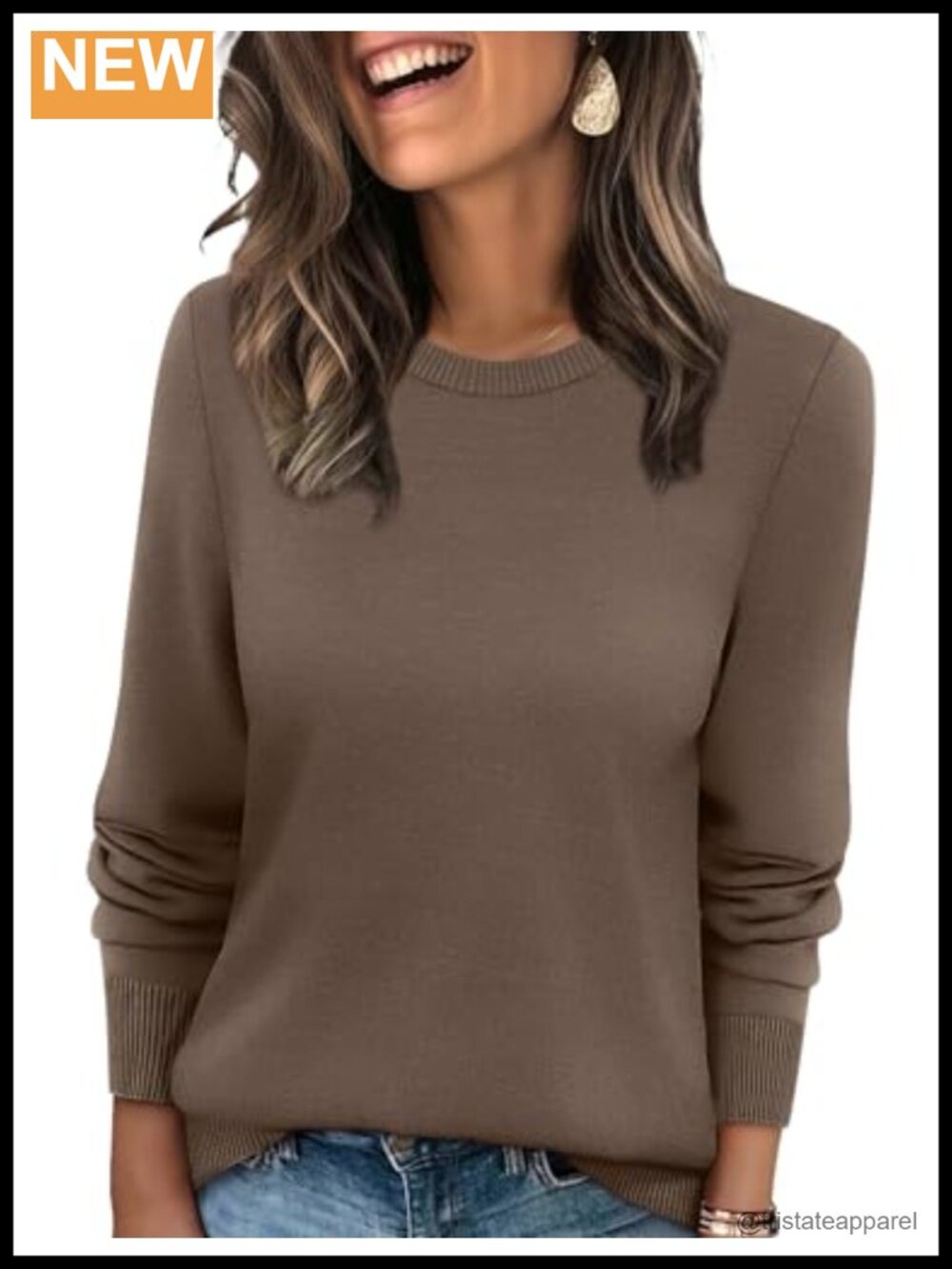Ribbed Knit Crewneck Pullover Sweater Long Sleeve Lightweight Fall Top